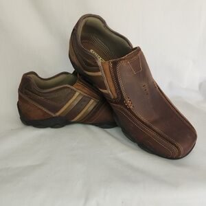 Skechers Brown Leather Slip-On Loafers Mens 12 Extra Wide Comfort Casual